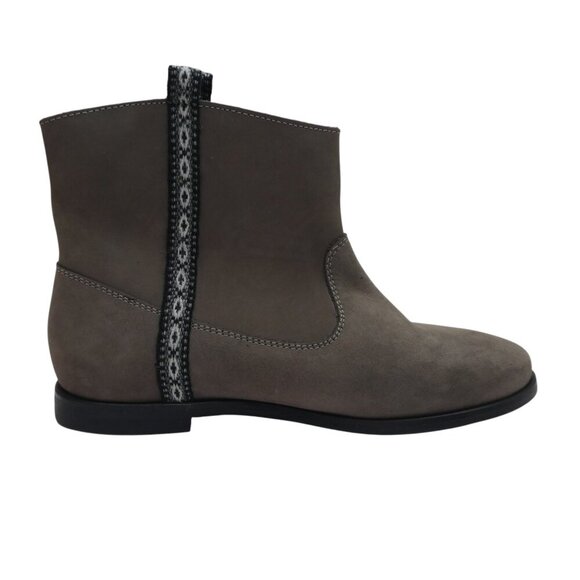 Fortress of Inca Anthropologie Taupe Gray Leather Woven Peruvian Ankle Boots - Picture 5 of 14